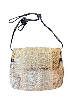 Vintage Genuine Snakeskin Leather Crossbody Bag Italy Neutral Beige Boho Chic
